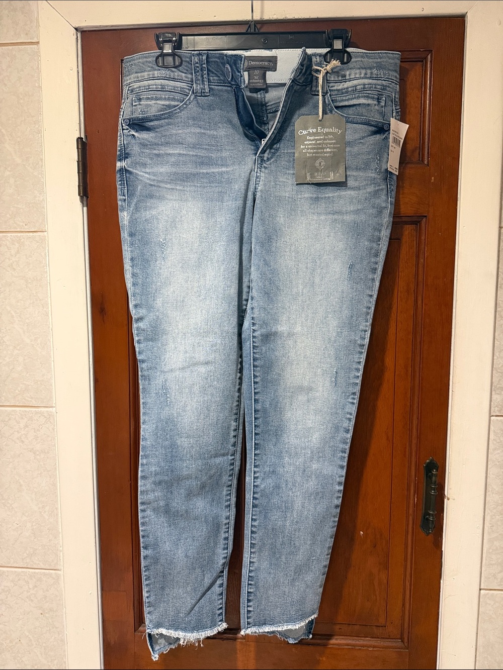 Democracy Light Blue Frayed Hem Ankle Jeans